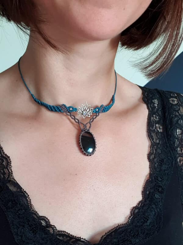 Collier ras de cou obsidienne midnight lace